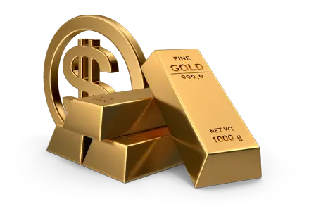Goldbarren und Dollarzeichen aus Gold